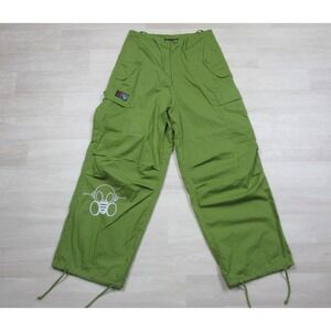 Vintage Y2K Ghast Rave Pants (3XS) Lime Green Baggy Cargo Parachute Gas Mask